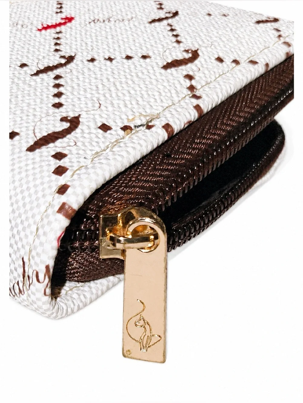 Baby Phat Y2K Monogram Cat Logo Zip Around Wristlet Wallet Clutch Brown Tan